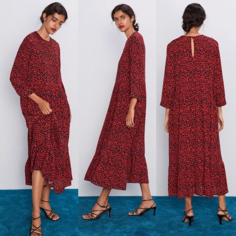 🚩NWT Zara Red Leopard Printed Dress Size M